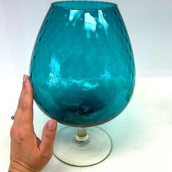 Mid century modern  handblownturquoise glass  JUMBO sized diamond optic snifter - Picture 10 of 10